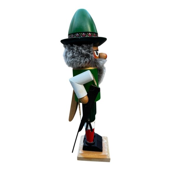 Vtg Steinbach Wooden Bavarian Huntsman Nutcracker W/Green Hat & Gray Beard 15" - Picture 2 of 15